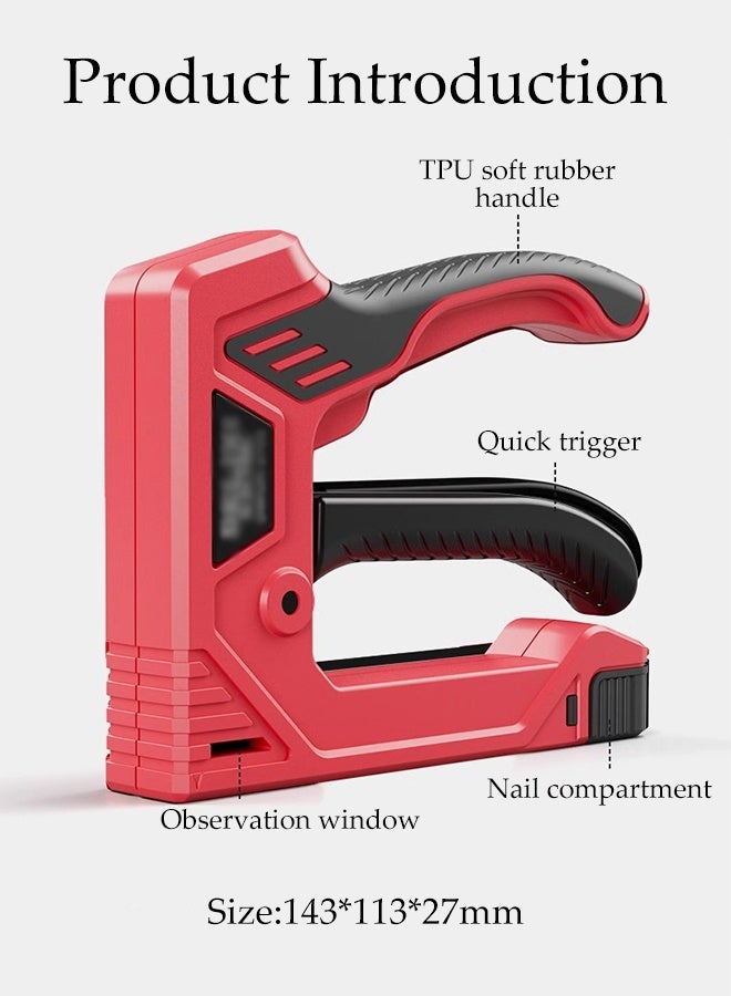DUNISO Power Electric Cordless 4-in-1 Nail Gun,Heavy Duty Manual  Staple Gun for Wood, Upholstery, Construction, Insulation, Crafts, Fencing, and more,600 PCS of  Nails,143*113*27 mm(Red) - Image 2