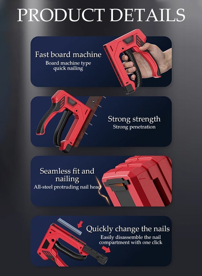 DUNISO Power Electric Cordless 4-in-1 Nail Gun,Heavy Duty Manual  Staple Gun for Wood, Upholstery, Construction, Insulation, Crafts, Fencing, and more,600 PCS of  Nails,143*113*27 mm(Red) - Image 4