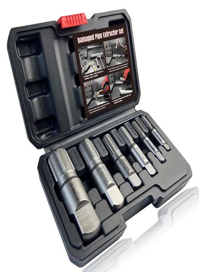DECKRKAT Heavy-Duty Pipe Extractor Set - 6 Piece Broken Pipe Removal Tool Kit for 1/8" to 1" Threaded Pipes and Fittings Including 1/8" 1/4" 3/8" 1/2" 3/4" 1" National Standard Pipes, with Rugged Storage Case. - Image 1