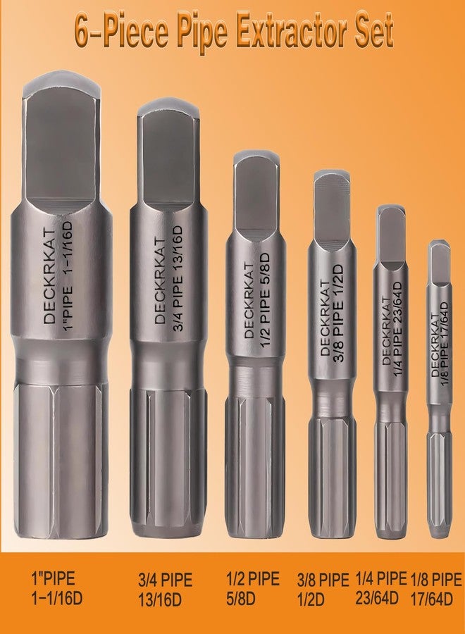 DECKRKAT Heavy-Duty Pipe Extractor Set - 6 Piece Broken Pipe Removal Tool Kit for 1/8" to 1" Threaded Pipes and Fittings Including 1/8" 1/4" 3/8" 1/2" 3/4" 1" National Standard Pipes, with Rugged Storage Case. - Image 2