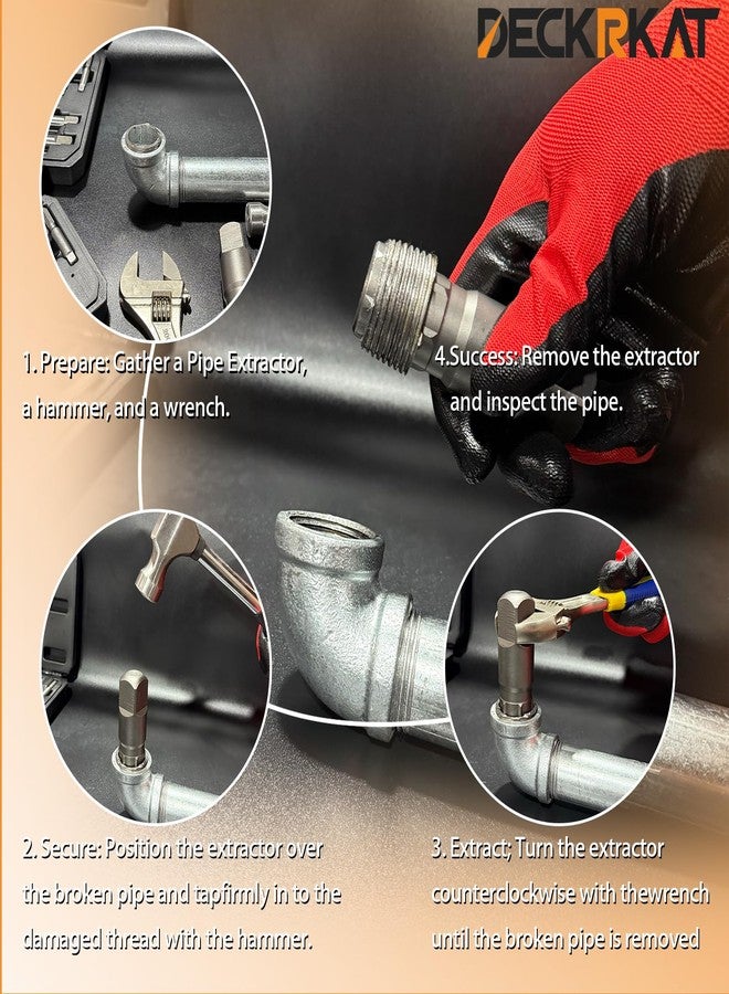 DECKRKAT Heavy-Duty Pipe Extractor Set - 6 Piece Broken Pipe Removal Tool Kit for 1/8" to 1" Threaded Pipes and Fittings Including 1/8" 1/4" 3/8" 1/2" 3/4" 1" National Standard Pipes, with Rugged Storage Case. - Image 3