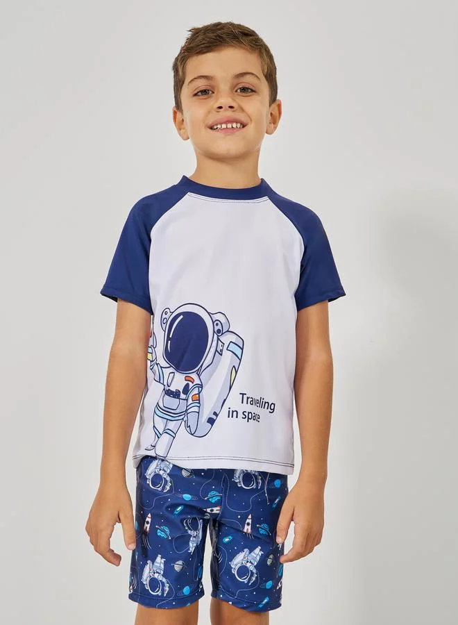Styli Set of 3 - Astronaut Graphic Print Top, Shorts & Swimming Cap