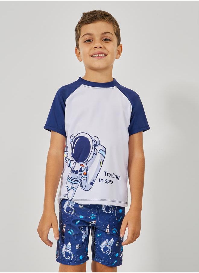 Styli Set of 3 - Astronaut Graphic Print Top, Shorts & Swimming Cap  - Image 3