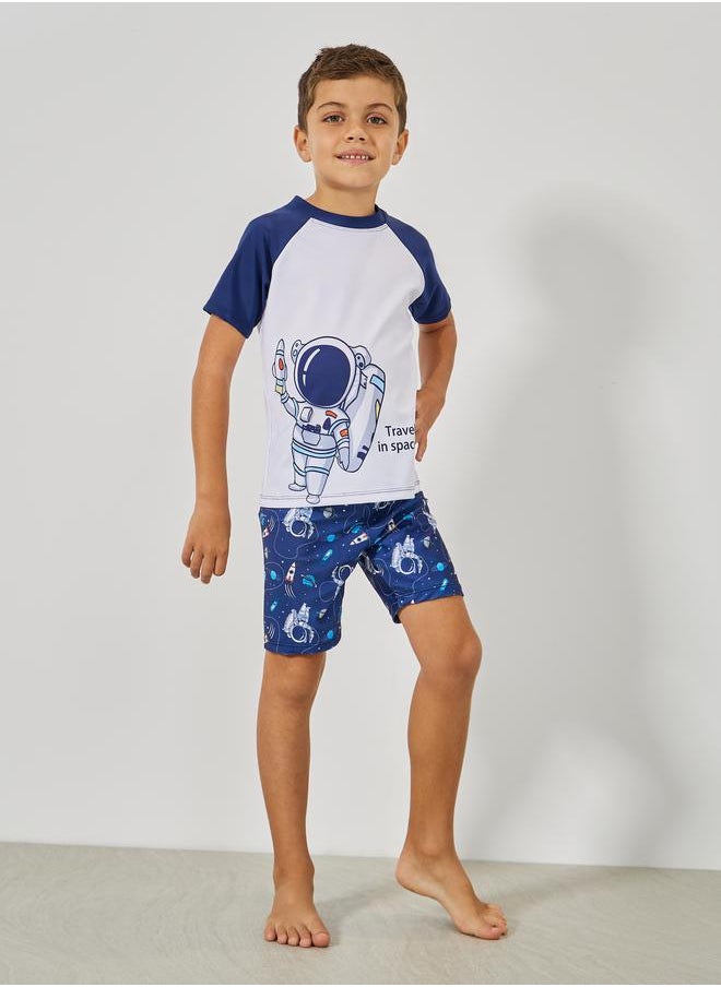 Styli Set of 3 - Astronaut Graphic Print Top, Shorts & Swimming Cap  - Image 2