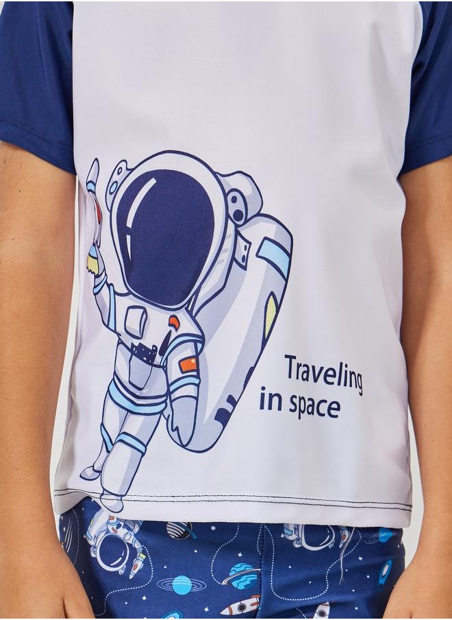 Styli Set of 3 - Astronaut Graphic Print Top, Shorts & Swimming Cap  - Image 4