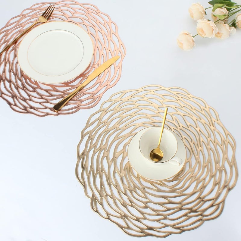 Evevda Gold Round Placemats for Dinner Table Set of 8 Metallic Plastic Vinyl Place Mats No-Slip Wipeable 6Pcs Table Mats for Daily Use Wedding Anniversary Kitchen Table Decoration - Image 3