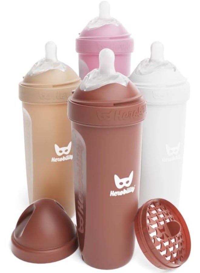 Herobility Double Anti-Colic Baby Bottles – 12 fl oz/340ml – 4-Pack – Multicolor - Image 1