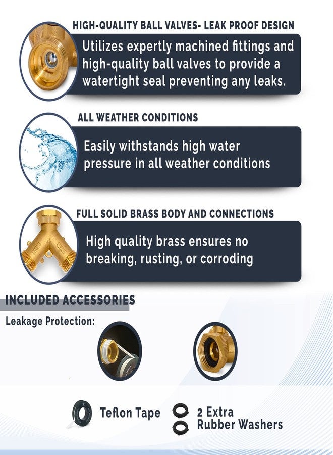 مورفات موزع خرطوم حديقة ثنائي الاتجاه من النحاس الأصفر من مورفات، خالٍ من الرصاص، شديد التحمل، مزود بصمامات تشغيل/إيقاف مريحة المقبض، ومحول لصنبور الماء، و3 حلقات غسيل إضافية، وشريط تفلون (عبوة واحدة). - Image 2