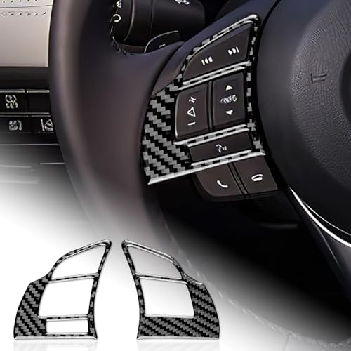 JUPIZEUS Carbon Fiber, Car Steering Wheel Button Frame Accent Cover Sticker for Mazda 6 2016-2017.5 with Automatic Transmission, Auto Interior Trim, 2PCS, Black - Image 1
