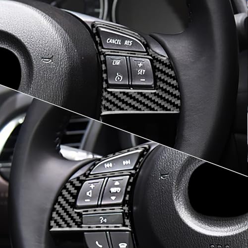 JUPIZEUS Carbon Fiber, Car Steering Wheel Button Frame Accent Cover Sticker for Mazda 6 2016-2017.5 with Automatic Transmission, Auto Interior Trim, 2PCS, Black - Image 4