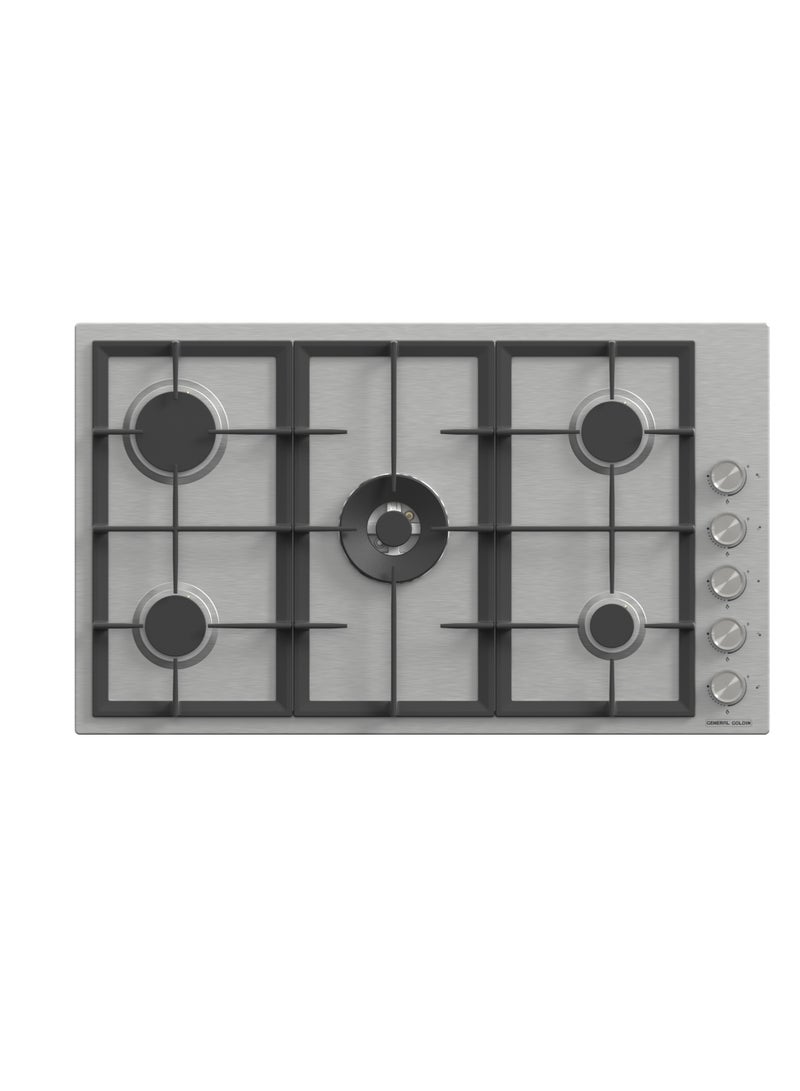 جنرال جولدن مسطح طباخ جنرال جولدن مدمج بخمس شعلات، 87×52 سم، أمان تام، إشعال ذاتي، حامل مقلاة من الحديد  الثقيل، سهل التنظيف، مادة عالية الجودة، مفاتيح جانبية - Image 2