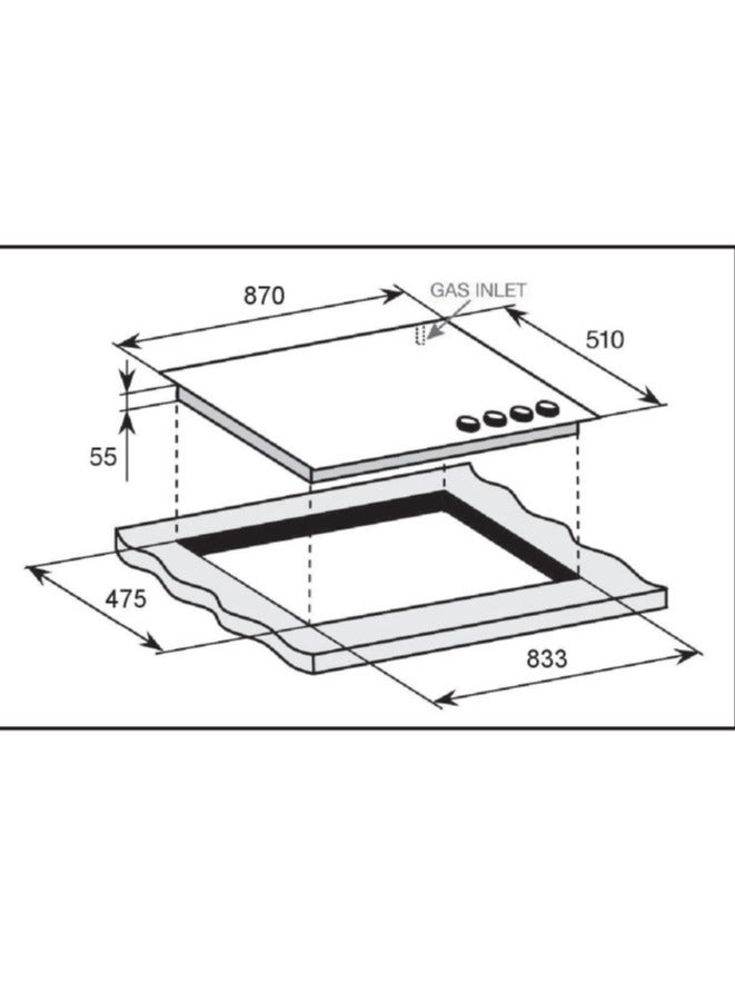 جنرال جولدن مسطح طباخ جنرال جولدن مدمج بخمس شعلات، 87×52 سم، أمان تام، إشعال ذاتي، حامل مقلاة من الحديد  الثقيل، سهل التنظيف، مادة عالية الجودة، مفاتيح جانبية - Image 4