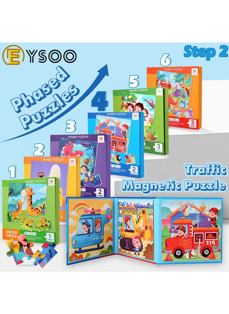 EYSOO EYSOO Magnetic Jigsaw Puzzles 3 Pack Jigsaw Puzzle Books Magnetic Puzzles for Kids 12+16+20 PCS Jigsaw Puzzles for Toddler Portable Travel Magnetic Puzzle Toy for 3+ Kids Boys Girls (Level 2-A)  - Image 2