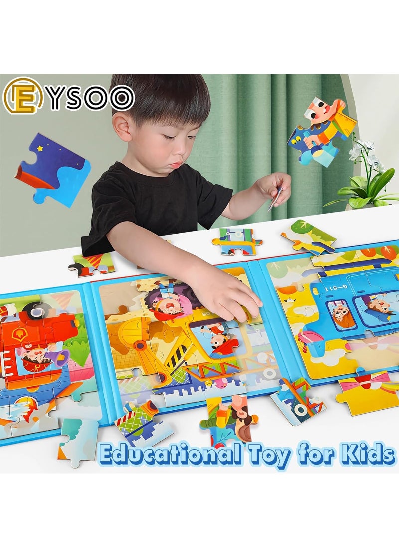 EYSOO EYSOO Magnetic Jigsaw Puzzles 3 Pack Jigsaw Puzzle Books Magnetic Puzzles for Kids 12+16+20 PCS Jigsaw Puzzles for Toddler Portable Travel Magnetic Puzzle Toy for 3+ Kids Boys Girls (Level 2-A)  - Image 4