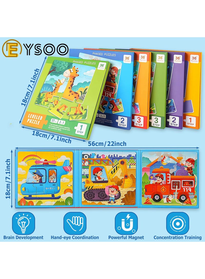 EYSOO Magnetic Jigsaw Puzzles 3 Pack Jigsaw Puzzle Books Magnetic Puzzles for Kids 12+16+20 PCS Jigsaw Puzzles for Toddler Portable Travel Magnetic Puzzle Toy for 3+ Kids Boys Girls (Level 2-A)