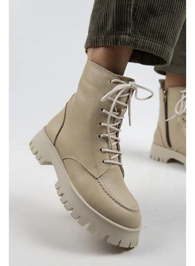 Manijero  Jemima Women's Genuine Leather Lace-up Zip Beige Boot for Women | Best Price UAE