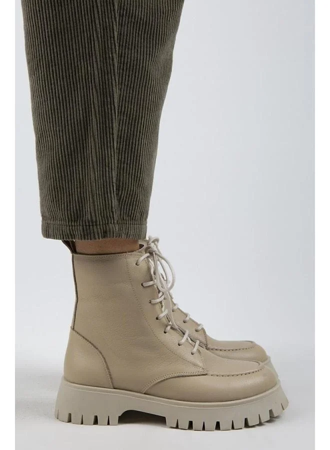 Jemima Women's Genuine Leather Lace-up Zip Beige Boot