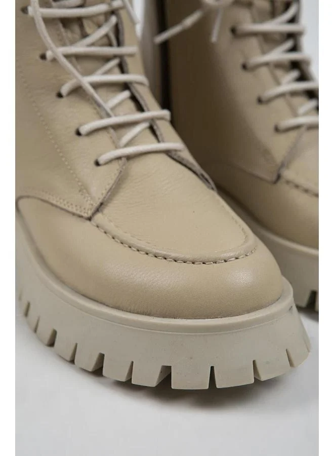 Manijero  Jemima Women's Genuine Leather Lace-up Zip Beige Boot for Women | Best Price UAE
