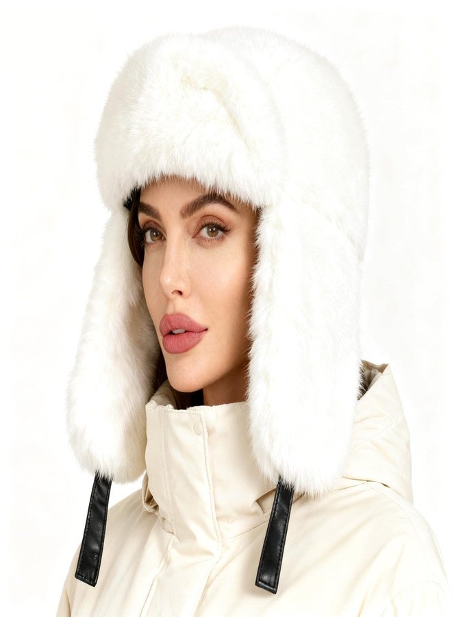 Gilotop Trapper Hat with Ear Flaps - Winter Russian-Style Fur Pilot Ushanka, Windproof Skiing for Men & Women Off-White - Image 2
