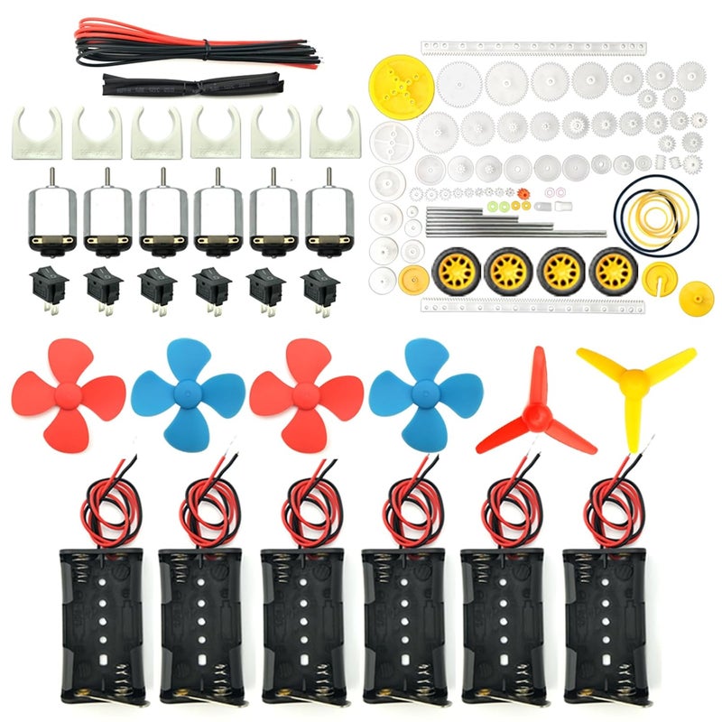 EUDAX 6 set Rectangular Mini Electric 1.5-3V 24000RPM DC Motor with 84 Pcs Plastic Gears,Electronic wire, 2 x AA Battery Holder,Boat Rocker Switch,Shaft Propeller for DIY Science Projects - Image 1