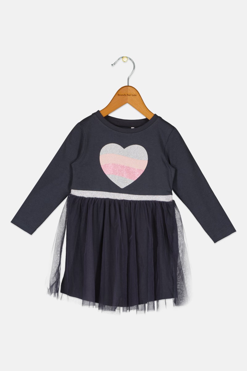 NAME IT Toddlers Girl Textured Dress, Dark Grey - Image 1