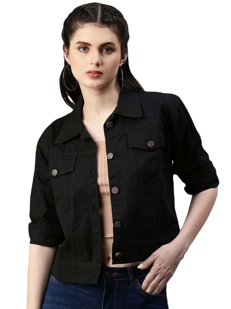 VOGATI Women's Denim Jacket djt89vog-s_Black_S - Image 1