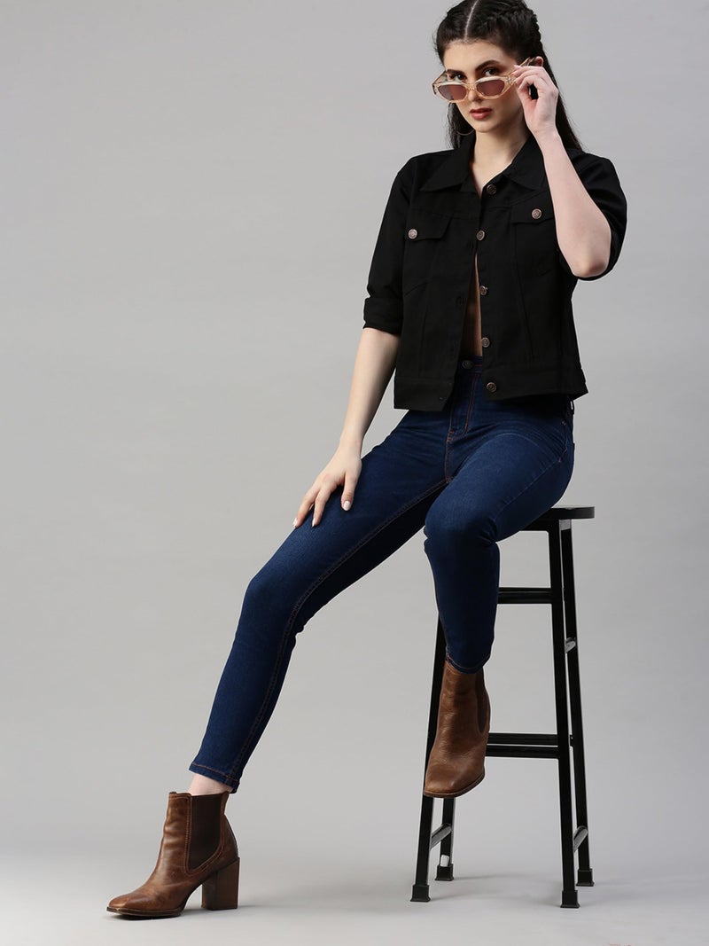 VOGATI Women's Denim Jacket djt89vog-s_Black_S - Image 4