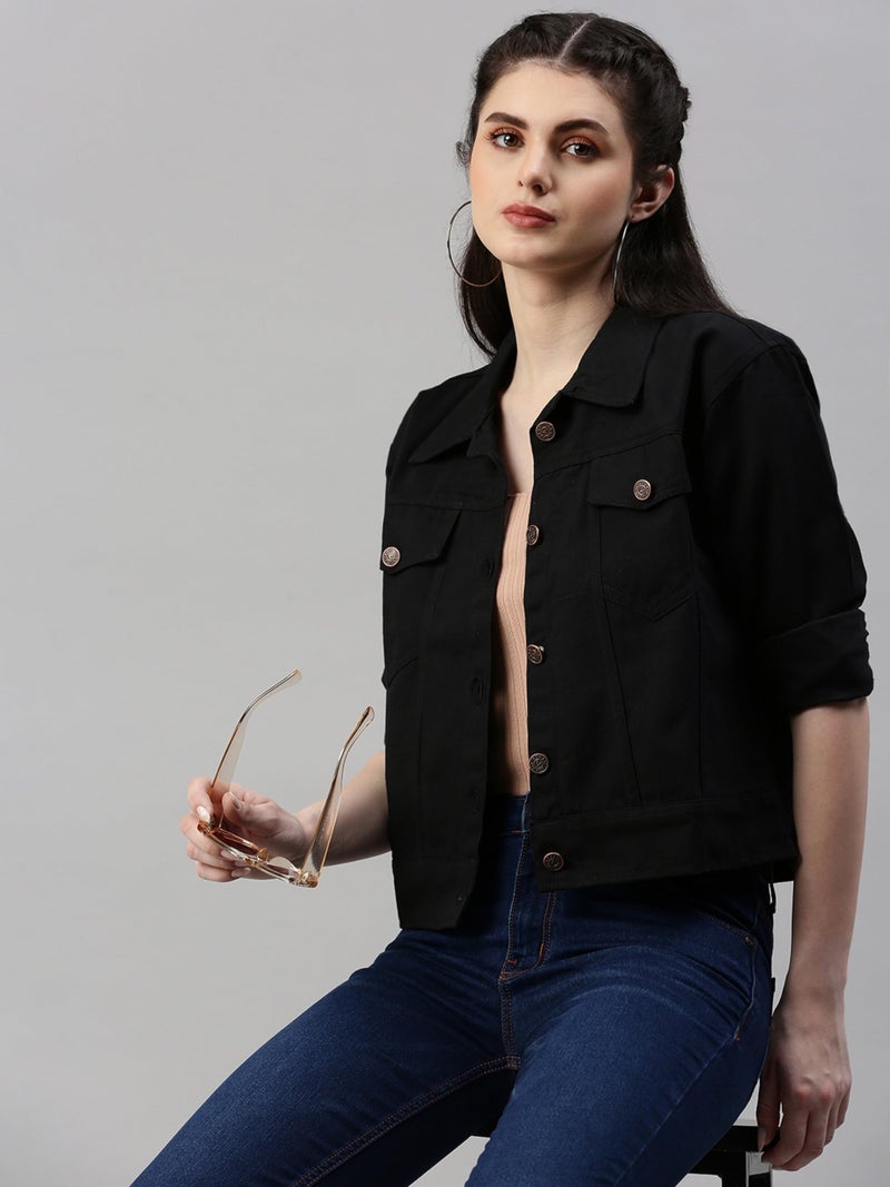 VOGATI Women's Denim Jacket djt89vog-s_Black_S - Image 5