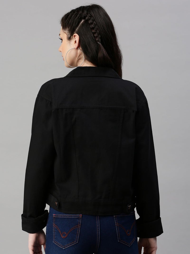 VOGATI Women's Denim Jacket djt89vog-s_Black_S - Image 3