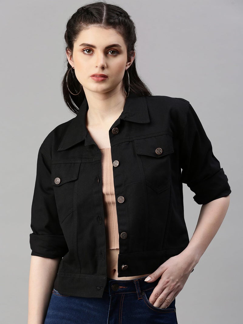 VOGATI Women's Denim Jacket djt89vog-s_Black_S - Image 2