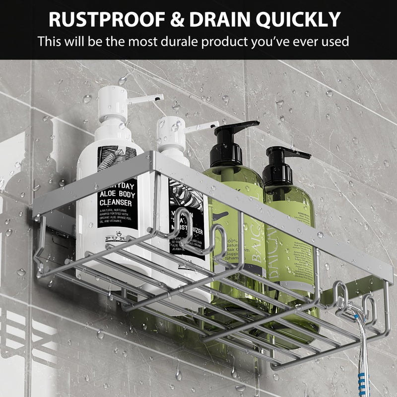 Moforoco Shower Caddy Shelf Organizer Rack, Self Adhesive Black Bathroom Shelves Basket, Home Farmhouse Wall Inside Organization and Storage Decor Rv Accessories, First Camper Apartment Essentials - Image 2