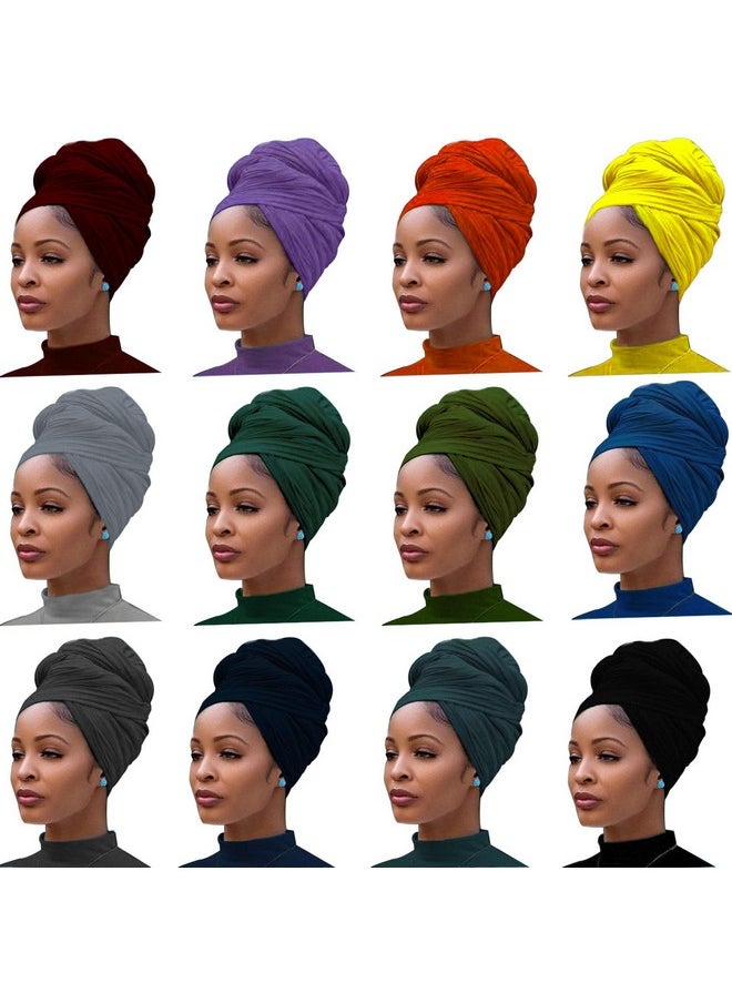 Messen 12 Pieces Head Wrap Scarf Stretch Jersey Turban Extra Long Ultra Soft Urban Headwraps For Women Solid Color African Headwear Headband Tie Wholesale Set 03  - Image 1