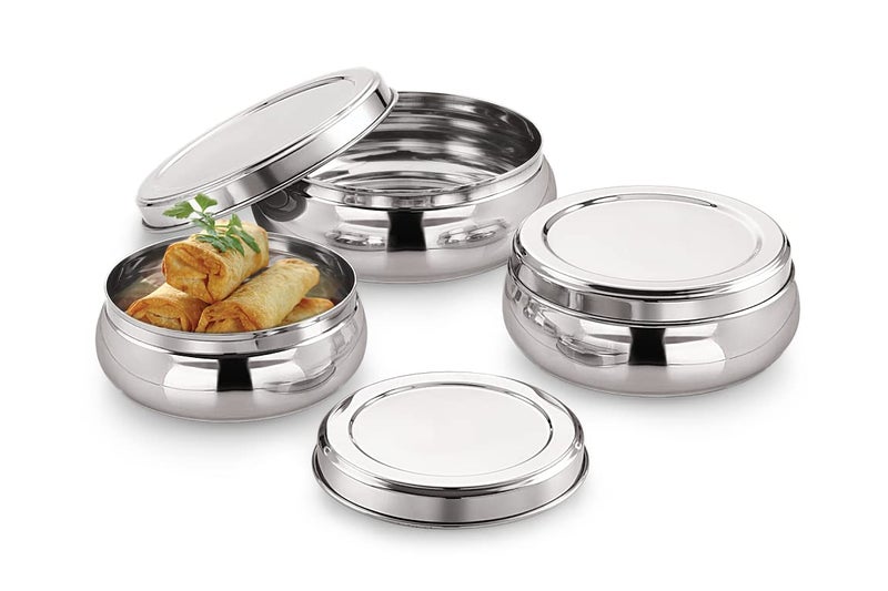 Neelam Stainless Steel 8, 26 Gauge Puri Belly Dabbas/Canisters, Used to Store Rotis, Parathas, Store Kitchen Ingredients like Spices, Lentils & Grains, Cookies, Steel Utility, 550 ml, Sliver - Image 4