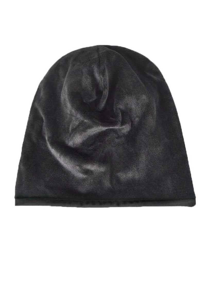 Infinity Scarf Headwear Cap Solid Color Thickened Plush Beanie Hat Dark Grey  - Image 2