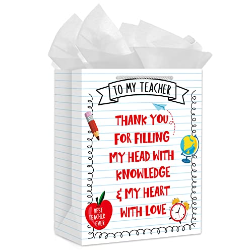 PETCEE Teacher Appreciation Gift Bags - 11.5" Teacher Gift Bags with Tissue Paper Thank You Teacher End of Year Gifts for Retirement Teachers Graduation Wrapping Paper Bag for Teachers Women Men - Image 1