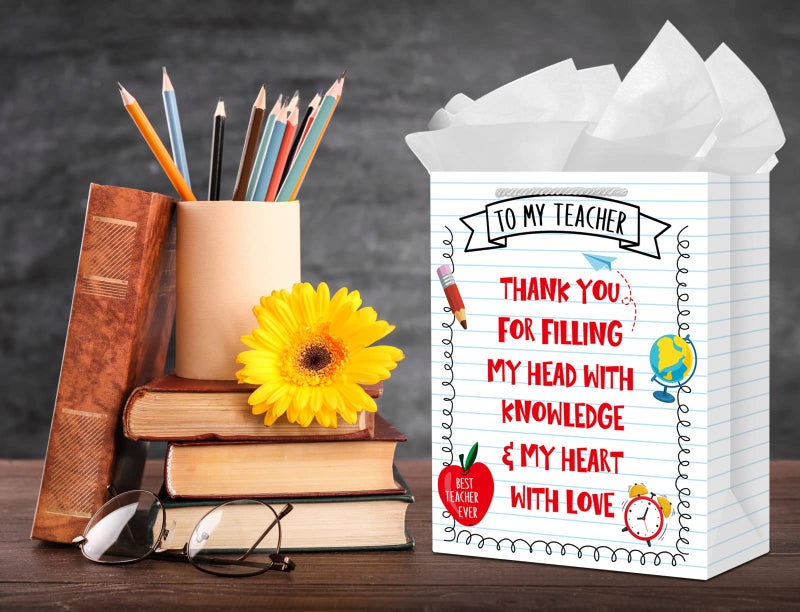 PETCEE Teacher Appreciation Gift Bags - 11.5" Teacher Gift Bags with Tissue Paper Thank You Teacher End of Year Gifts for Retirement Teachers Graduation Wrapping Paper Bag for Teachers Women Men - Image 4