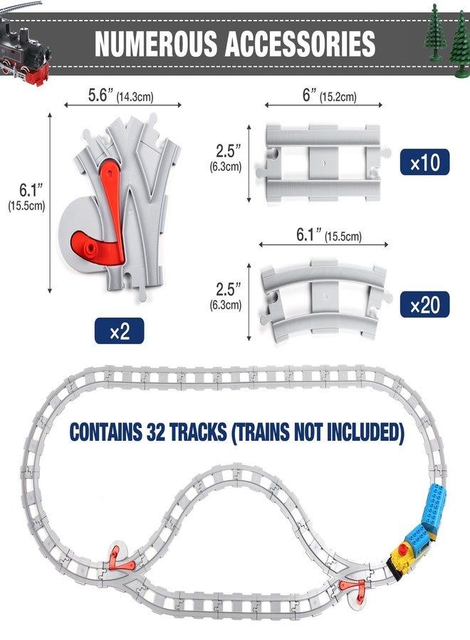 MANNIDOO 32 Pieces Train Tracks, Classic Railway Track with 20 Curved Tracks, 10 Straight Tracks and 2 Switches Tracks - Compatible with All Major Brands, Toy Track Accessory for Kid, Light Grey - Image 2