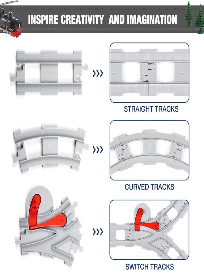 MANNIDOO 32 Pieces Train Tracks, Classic Railway Track with 20 Curved Tracks, 10 Straight Tracks and 2 Switches Tracks - Compatible with All Major Brands, Toy Track Accessory for Kid, Light Grey - Image 3