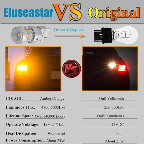 Eluseastar T25 P27W 3156 3157 LED Bulbs Amber Built in Canbus Resistor Anti Hyper Flashing Turn Signal Light Extremely Bright Blinker, 2 Pack - Image 5