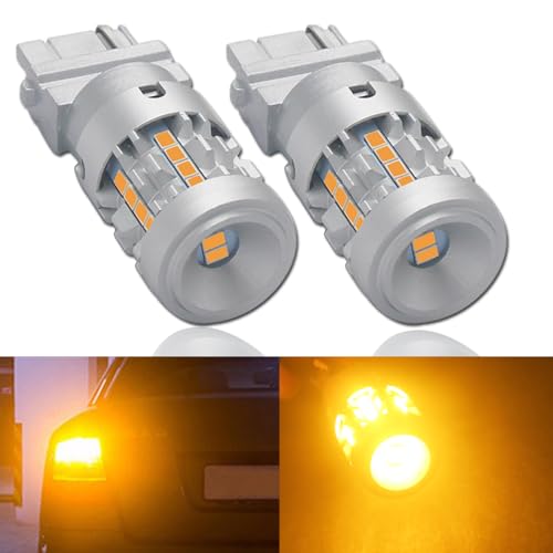 Eluseastar T25 P27W 3156 3157 LED Bulbs Amber Built in Canbus Resistor Anti Hyper Flashing Turn Signal Light Extremely Bright Blinker, 2 Pack - Image 1