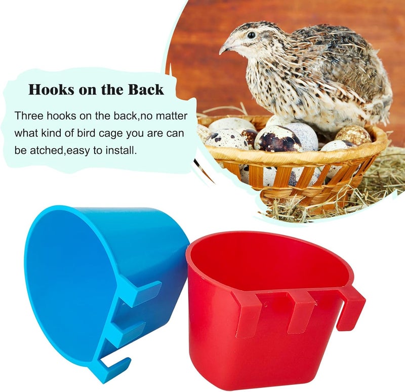 Bonchoice 10 Pcs Cage Cups Birds Feeders Bowl Chicken Feeding Watering Dish Hanging Wire Cages Box Coop Cups for Pet Parrot Parakeet Gamefowl Poultry Pigeon and Quail（Blue and Red） - Image 4