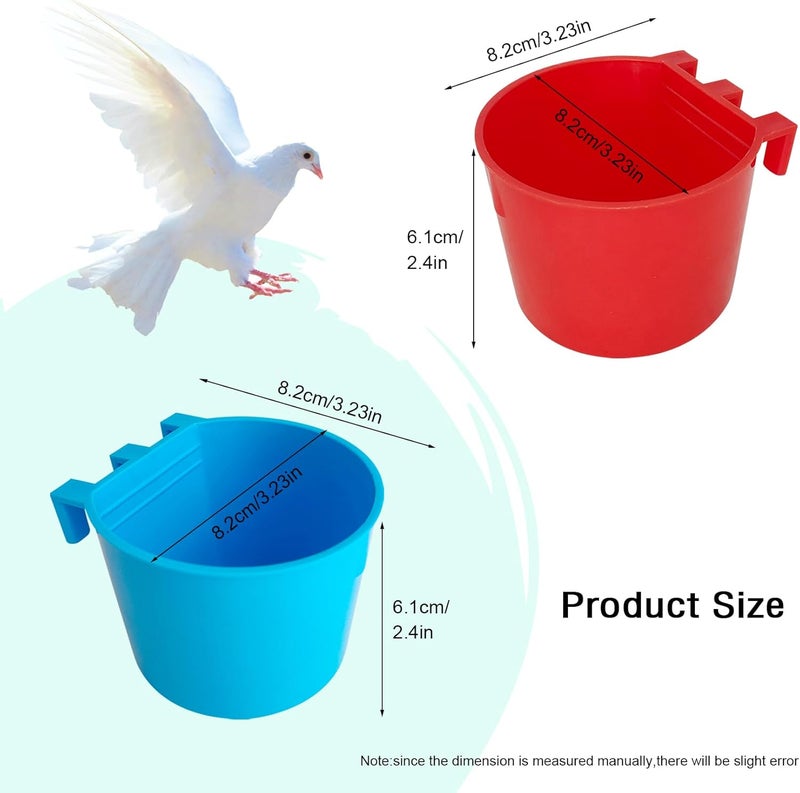 Bonchoice 10 Pcs Cage Cups Birds Feeders Bowl Chicken Feeding Watering Dish Hanging Wire Cages Box Coop Cups for Pet Parrot Parakeet Gamefowl Poultry Pigeon and Quail（Blue and Red） - Image 3