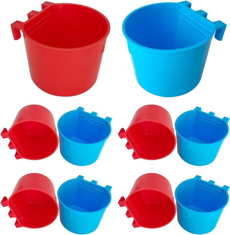 Bonchoice 10 Pcs Cage Cups Birds Feeders Bowl Chicken Feeding Watering Dish Hanging Wire Cages Box Coop Cups for Pet Parrot Parakeet Gamefowl Poultry Pigeon and Quail（Blue and Red） - Image 1