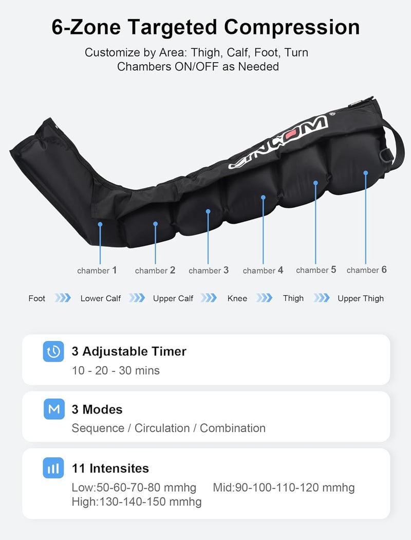 CINCOM Air Compression Recovery System 6Zone Professional Dynamic Pressure Leg Massager Boots for Circulation Improvement Muscle Recovery Compression Therapy for Athletes FSAHSA Eligible - Image 3