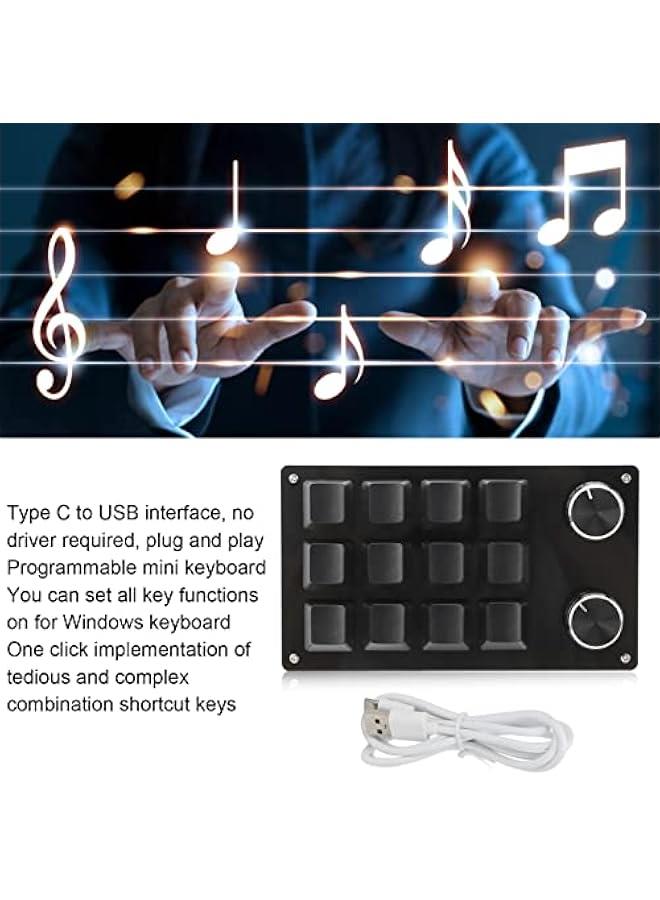 One Handed Mechanical Keyboard 12 Key RGB Gaming Keyboard DIY Programmable Keypad for Office Gaming Lab(Full Black) - Image 4
