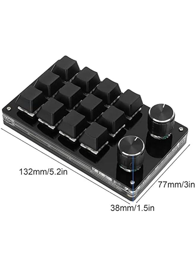 One Handed Mechanical Keyboard 12 Key RGB Gaming Keyboard DIY Programmable Keypad for Office Gaming Lab(Full Black) - Image 2