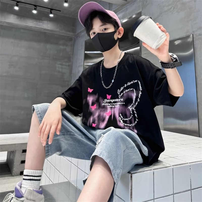 Style Boys Cotton Short-Sleeved Niche T-Shirt Style Children'S Top Boy'S Street-Fried Half-Sleeved Handsome T-Shirt Trendy - Image 4