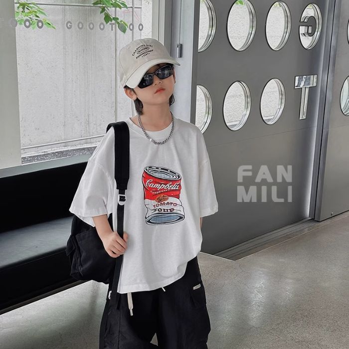 Style Boys Cotton Short-Sleeved Niche T-Shirt Style Children'S Top Boy'S Street-Fried Half-Sleeved Handsome T-Shirt Trendy - Image 1