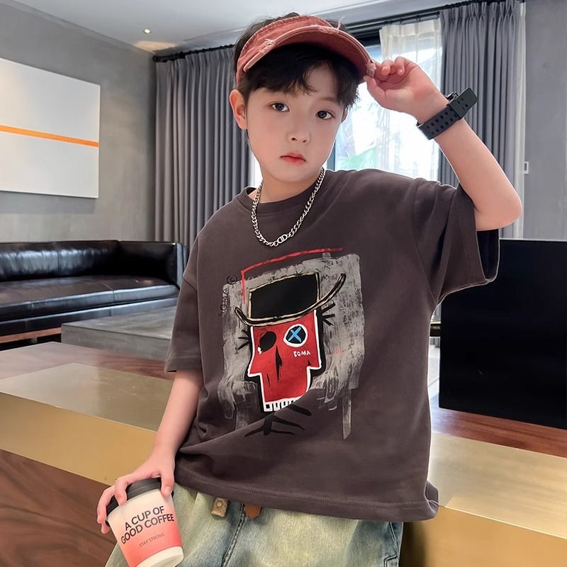 Style Boys Cotton Short-Sleeved Niche T-Shirt Style Children'S Top Boy'S Street-Fried Half-Sleeved Handsome T-Shirt Trendy - Image 2