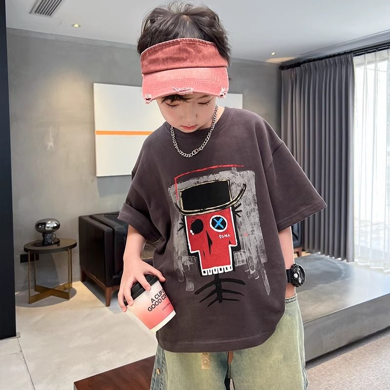 Style Boys Cotton Short-Sleeved Niche T-Shirt Style Children'S Top Boy'S Street-Fried Half-Sleeved Handsome T-Shirt Trendy - Image 3
